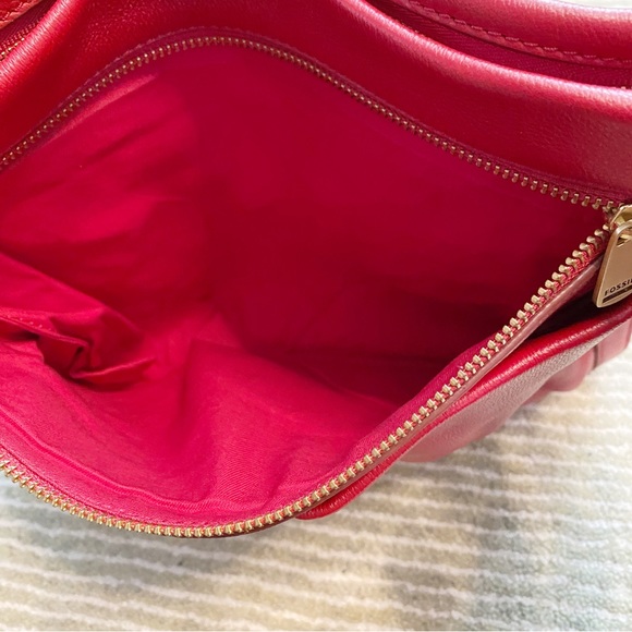 Fossil Piper Expandable Red Leather Crossbody Satchel - Picture 7 of 15